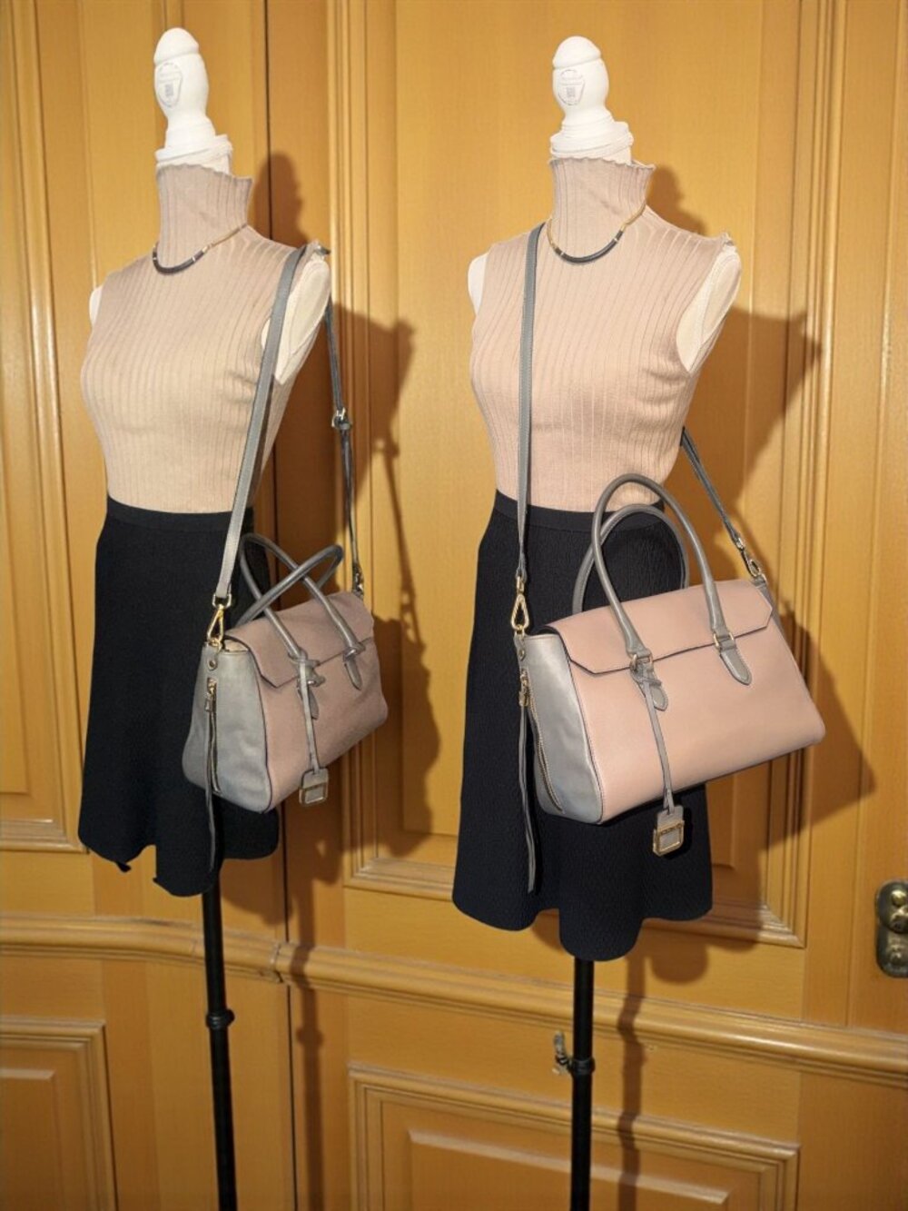 INNUE Flap Satchel Mauve Grey Colorblock Saffiano Leather 3-Way Bag Italy Made - Picture 3 of 13